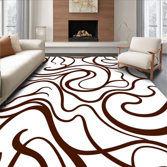 ODIKA 4'x6' Machine Washable Non-Slip Area Rug, Wave Ripple Back Cleaning Machine Safe Artistic Foundation High Traffic Rug, Brown, 488911