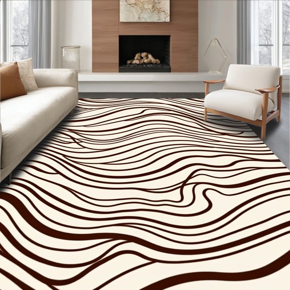 ODIKA 4x6 Machine Washable Non-Slip Area Rug, Wavy Ripple Textured Fancy Deluxe Exquisite Fashionable Statement High Traffic Rug, Brown, 457317