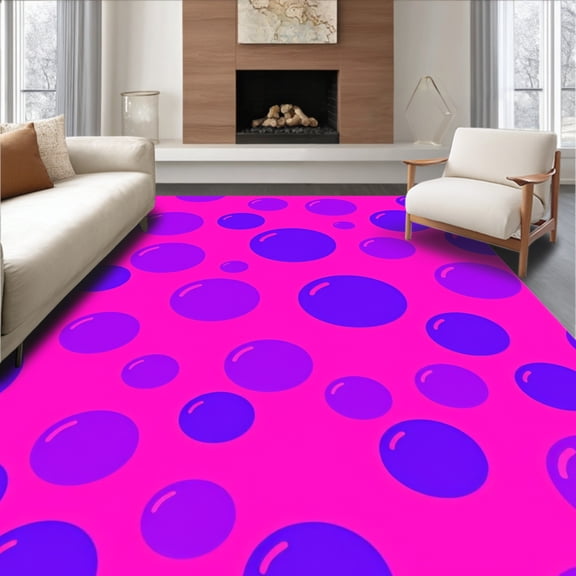 ODIKA 4'x6' Machine Washable Non-Slip Area Rug, Whimsical Bubble Dream Fancy Treasure High Traffic Rug, Pink, 562665