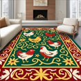 thumbnail image 1 of ODIKA 4'x6' Machine Washable Non-Slip Area Rug, Whimsical Chicken Parade with Festive Starburst High Traffic Rug with Pad, Green, 621986, 1 of 8