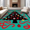 thumbnail image 1 of ODIKA 4'x6' Machine Washable Non-Slip Area Rug, Whimsical Holiday Tree with Bauble and Ribbon Embellishments High Traffic Rug, Teal, 744228, 1 of 7