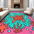 thumbnail image 1 of ODIKA 4'x6' Machine Washable Non-Slip Area Rug, Whimsical Sea Mosaic Cartoon with Playful Marine Motifs High Traffic Rug, Pink, 726667, 1 of 7