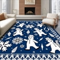 thumbnail image 1 of ODIKA 4'x6' Machine Washable Non-Slip Area Rug, Whimsical Snowflake Parade with Smiling Snowmen and Festive High Traffic Rug with Pad, Blue, 747188, 1 of 8