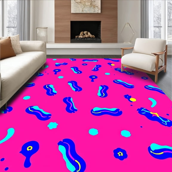 ODIKA 4'x6' Machine Washable Non-Slip Area Rug, Whimsical Splash Abstract High Traffic Rug, Pink, 474499