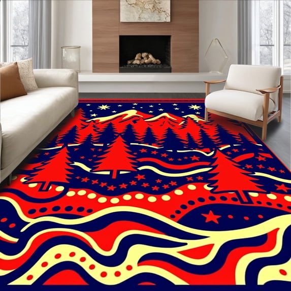 ODIKA 4'x6' Machine Washable Non-Slip Area Rug, Whimsical Starlight Pathway Hearth Welcoming Guest Entrance High Traffic Rug with Pad, Red, 621335