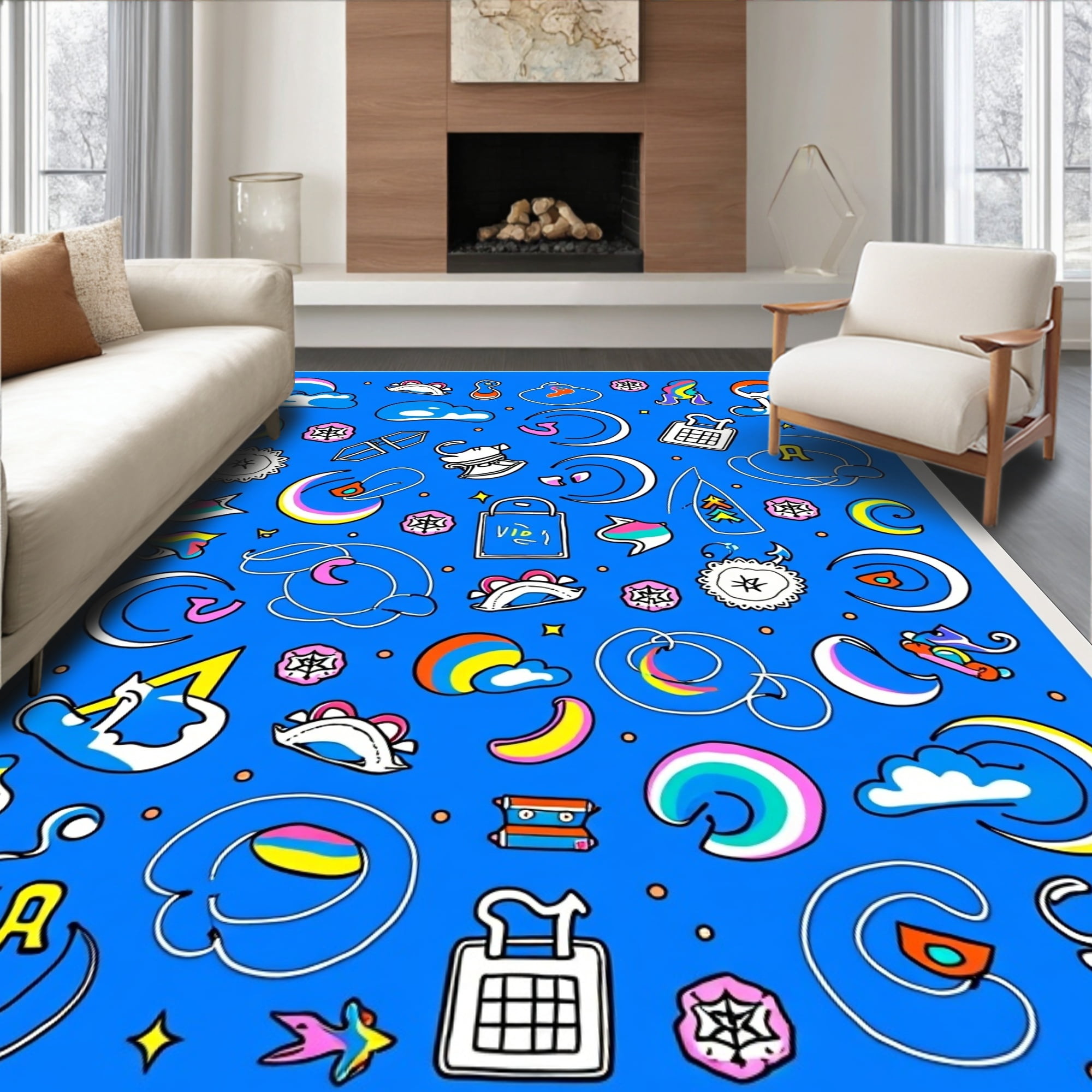 ODIKA 4'x6' Machine Washable Non-Slip Area Rug, Whirlwind Alphabet ...