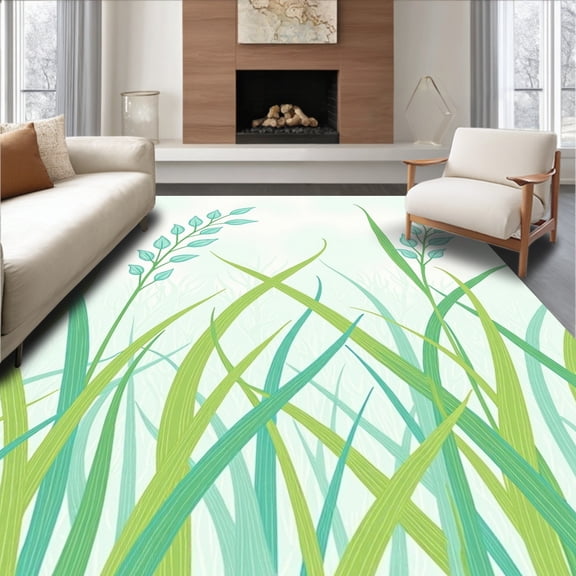 ODIKA 4'x6' Machine Washable Non-Slip Area Rug, Whispering Meadow Artistic Enchanted Elegant Accessory High Traffic Rug, Green, 489531