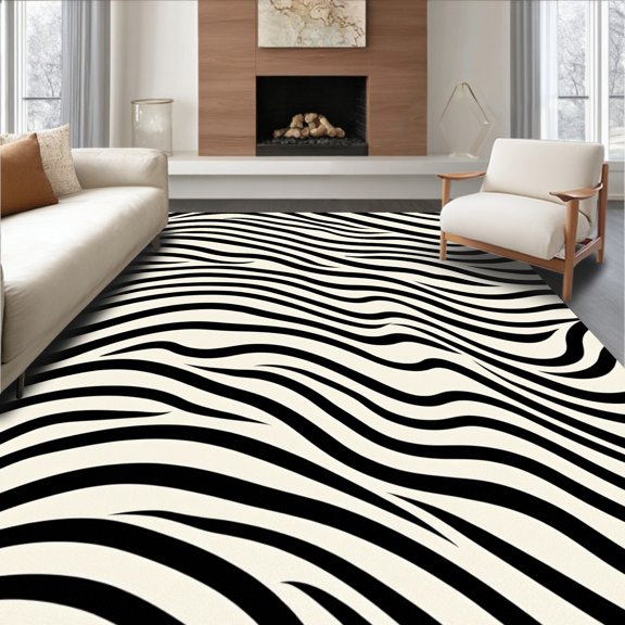 ODIKA 4x6 Machine Washable Non-Slip Area Rug, Wild Safari Stripes Luxury Statement High Traffic Rug, Black, 660755