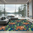 thumbnail image 1 of ODIKA 4'x6' Machine Washable Non-Slip Area Rug, Wildlife Adventure with Bear and Deer in Leafy Surroundings High Traffic Rug with Pad, Blue, 916251, 1 of 8