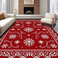 thumbnail image 1 of ODIKA 4'x6' Machine Washable Non-Slip Area Rug, Winter Elegance Snowflake Filigree with Subtle Festive Swirls High Traffic Rug, Red, 604468, 1 of 7