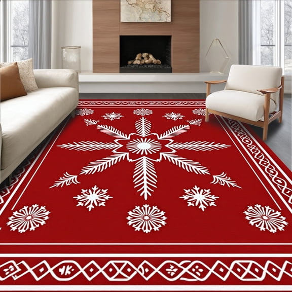 ODIKA 4'x6' Machine Washable Non-Slip Area Rug, Winter Snowflake Latch Hook Pillow Cover DIY Kit with Canvas High Traffic Rug, Red, 635085