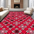 thumbnail image 1 of ODIKA 4'x6' Machine Washable Non-Slip Area Rug, Winter Tartan Patchwork with Nordic Snowflake Motifs and Festive Pine Accents High Traffic Rug with Pad, Red, 615435, 1 of 8