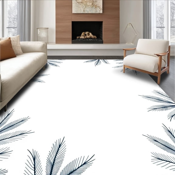 ODIKA 4'x6' Machine Washable Non-Slip Area Rug, Winter Wonderland Fir Base Scratch Prevention Barrier High Traffic Rug, Blue, 741518