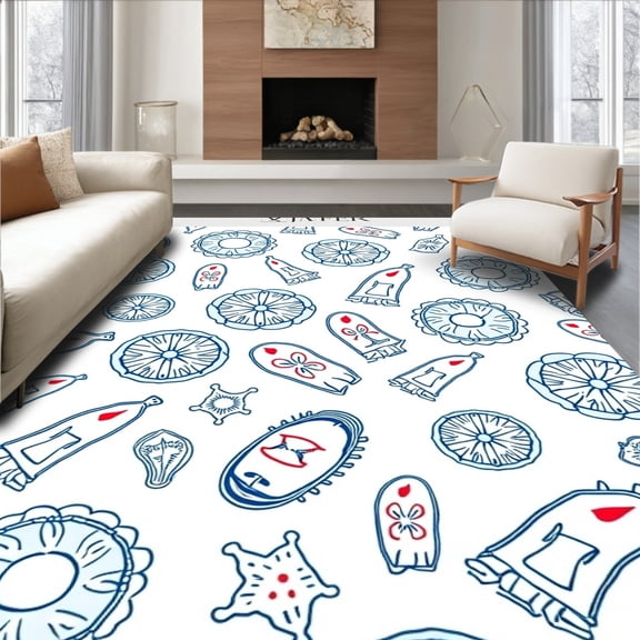 ODIKA 4x6 Machine Washable Non-Slip Area Rug, Winter Wonderland Latch Hook Needlecraft Festive Project High Traffic Rug, Blue, 639334