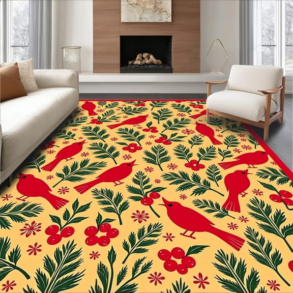 ODIKA 4'x6' Machine Washable Non-Slip Area Rug, Winter Wonderland Yuletide Greeting High Traffic Rug, Red, 609040