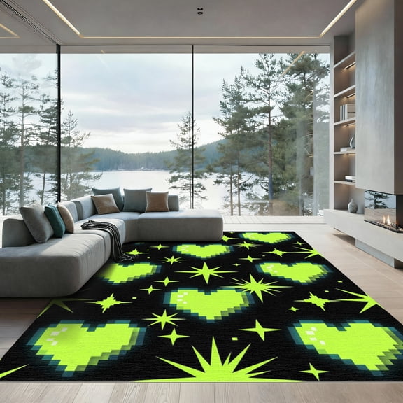 ODIKA 4'x6' Machine Washable Non-Slip Area Rug, Y2k Lime Green High Traffic Rug, Green, 1003330