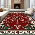 thumbnail image 1 of ODIKA 4'x6' Machine Washable Non-Slip Area Rug, Yuletide Botanical Tapestry Heirloom High Traffic Rug with Pad, Red, 611783, 1 of 8