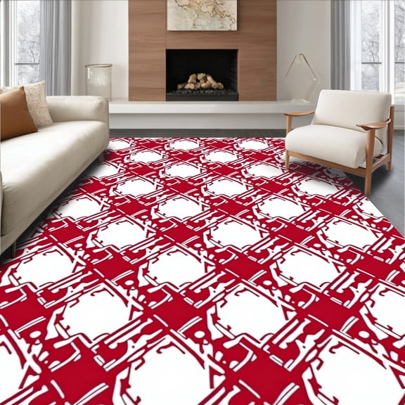 ODIKA 4'x6' Machine Washable Non-Slip Area Rug, Yuletide Gingham Lattice Checkered Decorative Seasonal Accent High Traffic Rug, Red, 638905