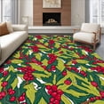 thumbnail image 1 of ODIKA 4'x6' Machine Washable Non-Slip Area Rug, Yuletide Needle Branch Doormat with Crimson Berry Accents High Traffic Rug, Red, 622028, 1 of 7