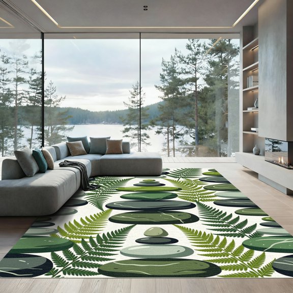 ODIKA 4'x6' Machine Washable Non-Slip Area Rug, Zen Green High Traffic Rug, Green, 959547
