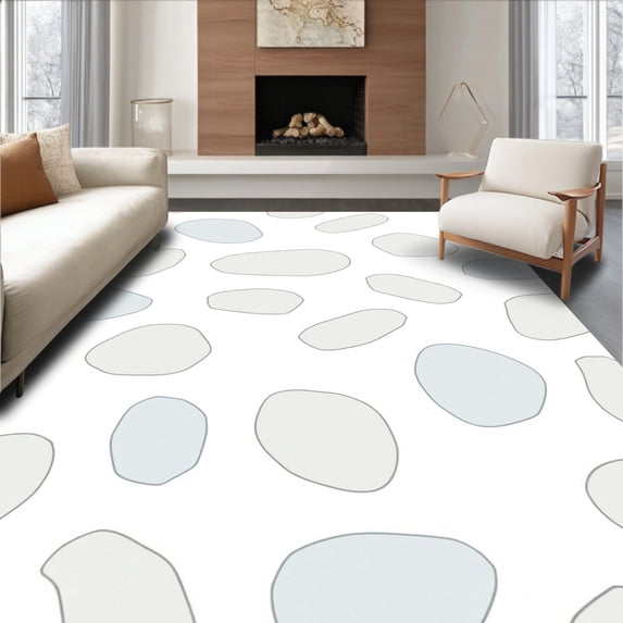 ODIKA 4'x6' Machine Washable Non-Slip Area Rug, Zen Interlocking Pebble Motif Contemporary Art High Traffic Rug with Pad, Gray, 572884