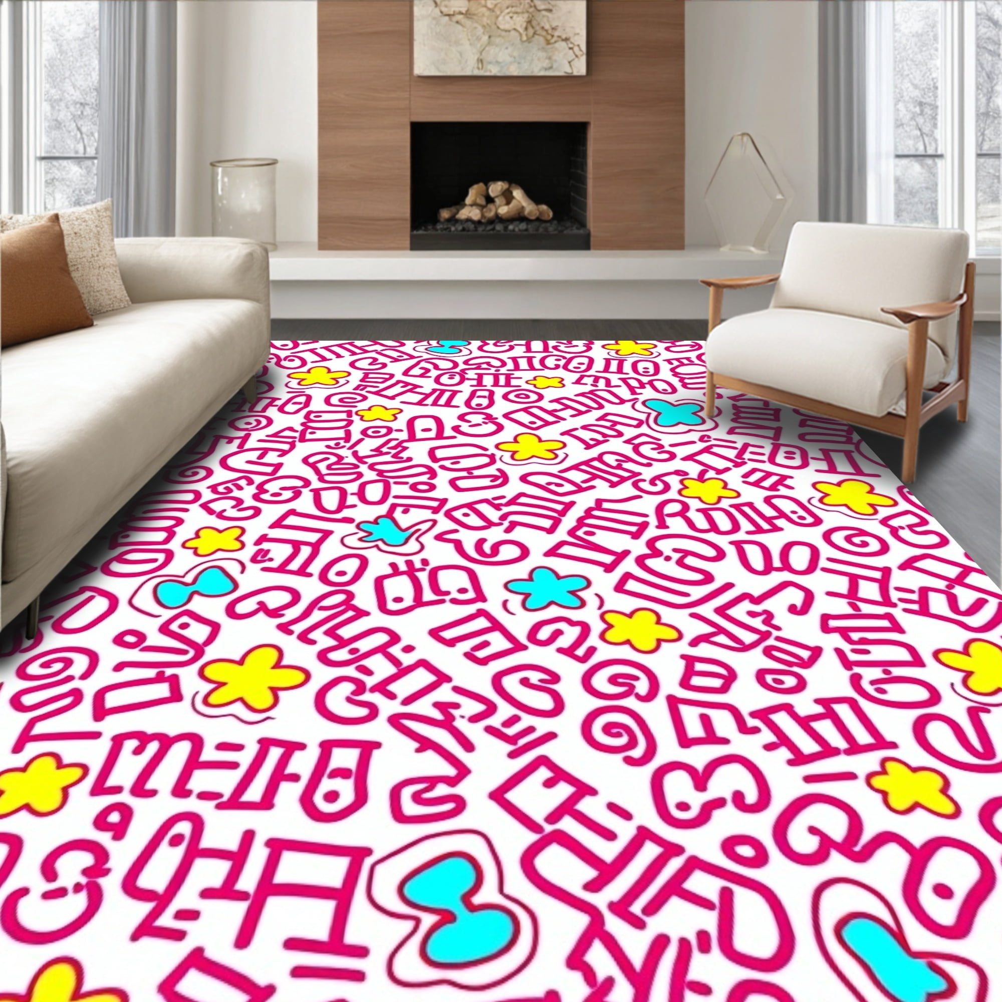 ODIKA 4'x6' Machine Washable Non-Slip Area Rug, Zoo Letterland ...