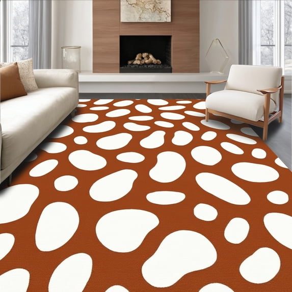 ODIKA 5' x 7' Machine Washable Non-Slip Area Rug, Abstract Bean High Traffic Rug, Brown, 311664
