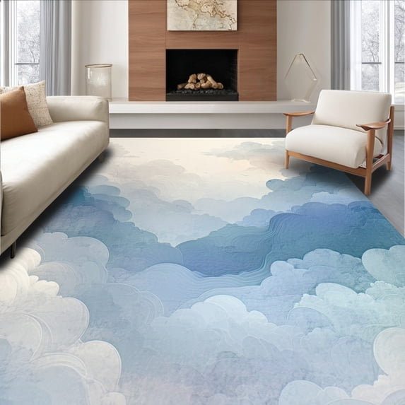 ODIKA 5'x7' Machine Washable Non-Slip Area Rug, Cloud Dream Accent Abstract Design High Traffic Rug, Gray, 143608