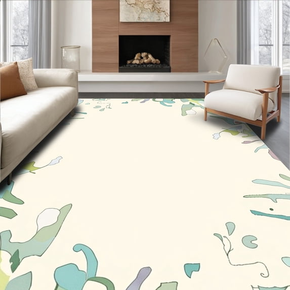 ODIKA 5' x 7' Machine Washable Non-Slip Area Rug, Abstract Leaf High Traffic Rug, Green, 349005