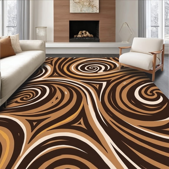 ODIKA 5' x 7' Machine Washable Non-Slip Area Rug, Abstract Swirl High Traffic Rug, Brown, 424713