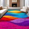 thumbnail image 1 of ODIKA 5'x7' Machine Washable Non-Slip Area Rug, Modern Wave Line with Interlaced Curves and Vibrant Color Bands High Traffic Rug, Blue, 136349, 1 of 7