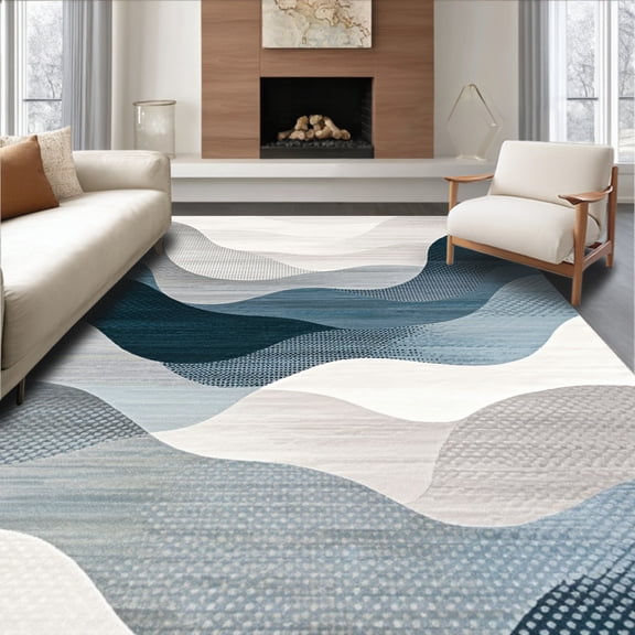 ODIKA 5' x 7' Machine Washable Non-Slip Area Rug, Abstract Wave High Traffic Rug, Gray, 107689