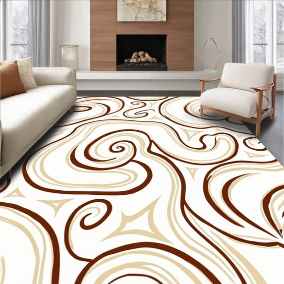 ODIKA 5' x 7' Machine Washable Non-Slip Area Rug, Abstract swirl High Traffic Rug, Brown, 573470