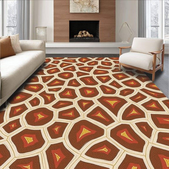 ODIKA 5' x 7' Machine Washable Non-Slip Area Rug, Animal Print Polygon High Traffic Rug, Brown, 325867