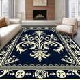 thumbnail image 1 of ODIKA 5' x 7' Machine Washable Non-Slip Area Rug, Baroque Fleur-de-lis High Traffic Rug, Blue, 522362, 1 of 7
