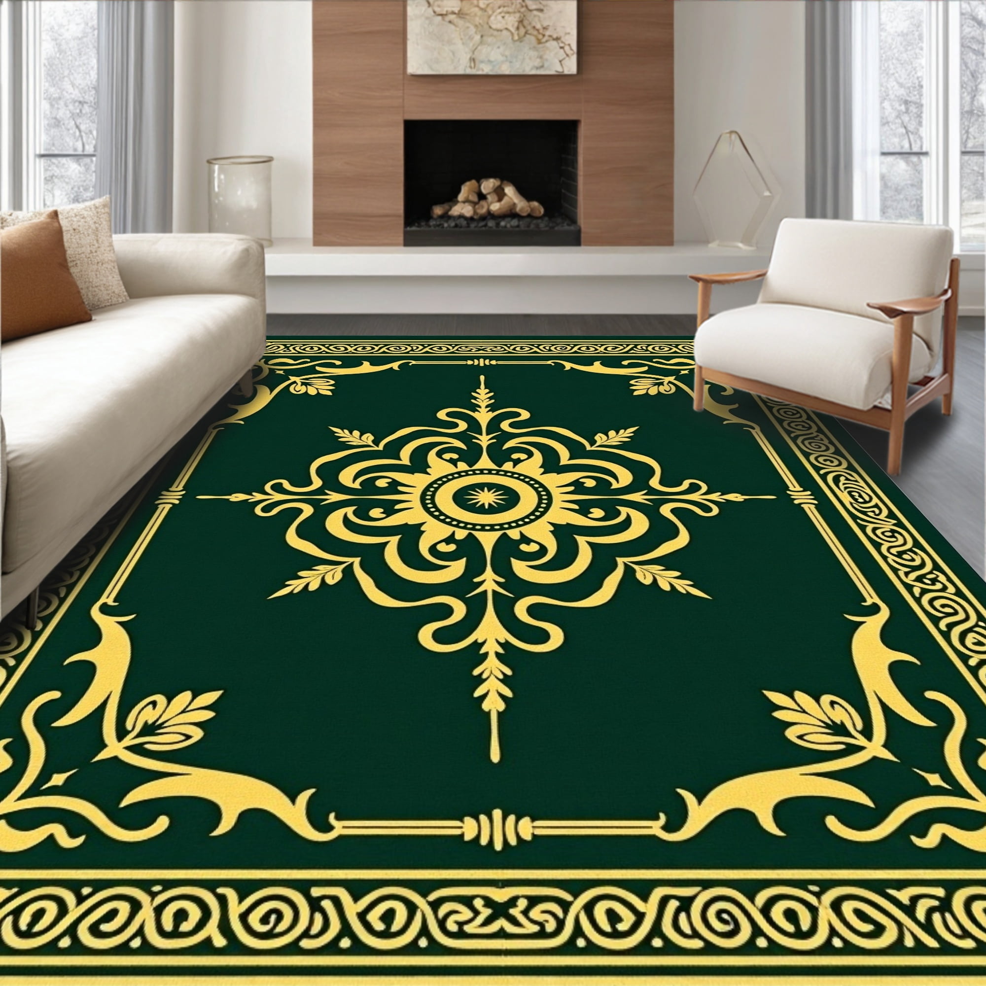 ODIKA 5' x 7' Machine Washable Non-Slip Area Rug, Baroque Medallion ...