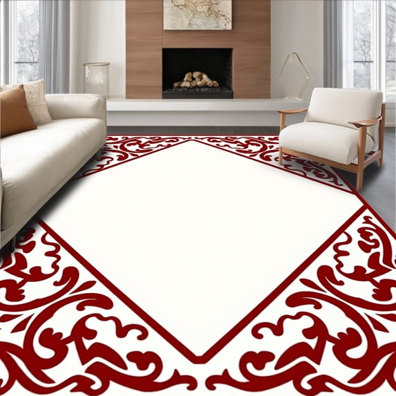 ODIKA 5' x 7' Machine Washable Non-Slip Area Rug, Baroque Scroll High Traffic Rug, Red, 607232