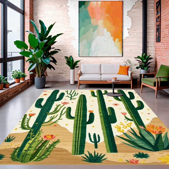 ODIKA 5' x 7' Machine Washable Non-Slip Area Rug, Boho Cactus High Traffic Rug, Green, 229989