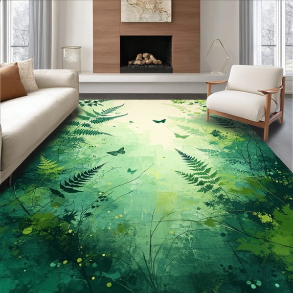 ODIKA 5' x 7' Machine Washable Non-Slip Area Rug, Botanical Fern High Traffic Rug, Green, 279090