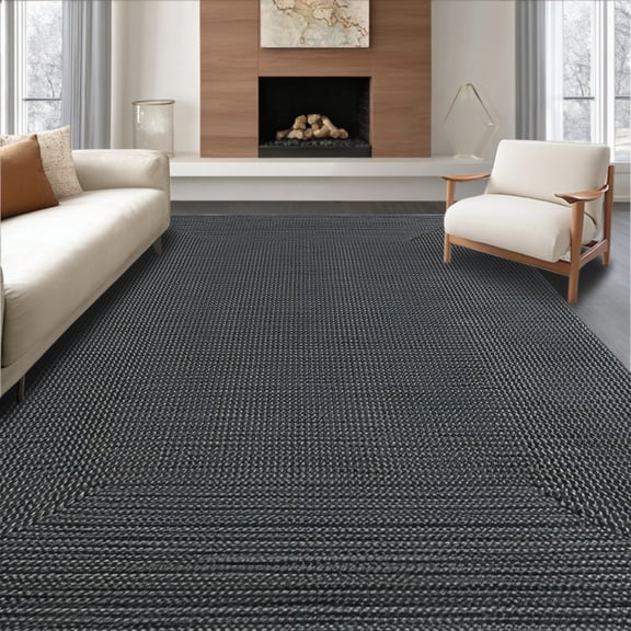ODIKA 5' x 7' Machine Washable Non-Slip Area Rug, Braided Basket-Weave High Traffic Rug, Gray, 105962