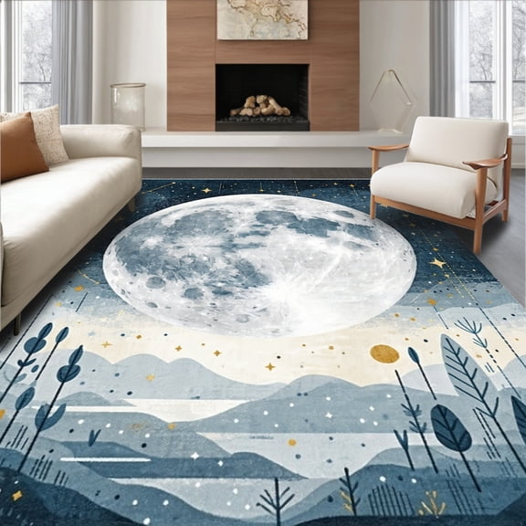 ODIKA 5' x 7' Machine Washable Non-Slip Area Rug, Celestial Moon High Traffic Rug, Gray, 105499