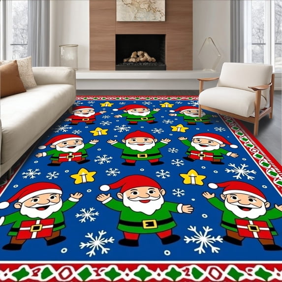 ODIKA 5' x 7' Machine Washable Non-Slip Area Rug, Christmas Gnome High Traffic Rug, Blue, 509157