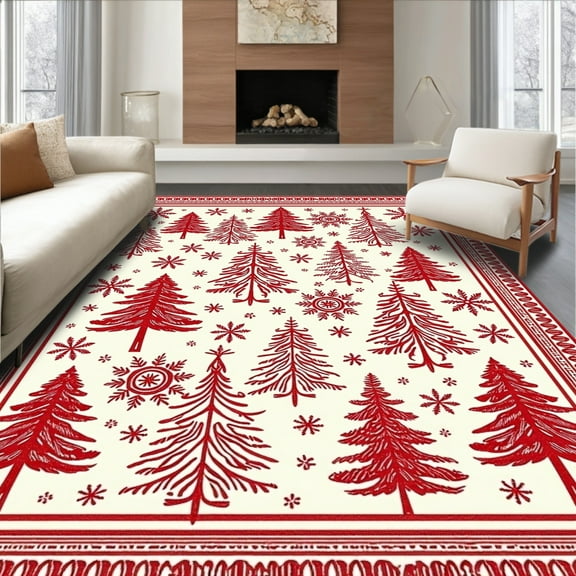 ODIKA 5' x 7' Machine Washable Non-Slip Area Rug, Christmas tree High Traffic Rug, Red, 605567