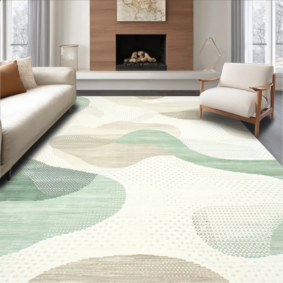 ODIKA 5' x 7' Machine Washable Non-Slip Area Rug, Contemporary Blob High Traffic Rug, Beige, 207582