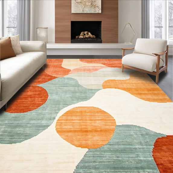 ODIKA 5'x7' Machine Washable Non-Slip Area Rug, Modern Terracotta & Lagoon with Cloud like Design High Traffic Rug, Orange, 127118
