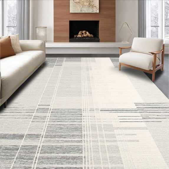 ODIKA 5' x 7' Machine Washable Non-Slip Area Rug, Contemporary Horizontal-Stripe High Traffic Rug, Gray, 191202