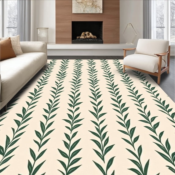 ODIKA 5' x 7' Machine Washable Non-Slip Area Rug, Contemporary Leaf High Traffic Rug, Beige, 343827