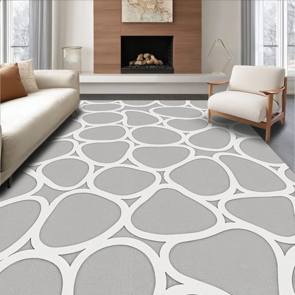 ODIKA 5' x 7' Machine Washable Non-Slip Area Rug, Contemporary Oval High Traffic Rug, Gray, 370096