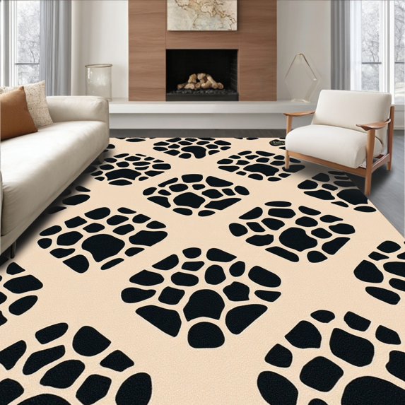 ODIKA 5'x7' Machine Washable Non-Slip Area Rug, Exotic Spotted Safari Accent With Aged Finish High Traffic Rug, Beige, 293011