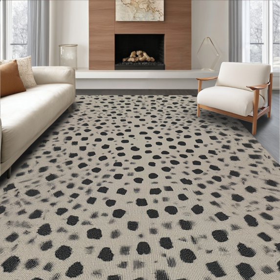 ODIKA 5'x7' Machine Washable Non-Slip Area Rug, Vintage Leopard Spot Composition with Textured Overlay and Muted Contrast High Traffic Rug, Black, 293022